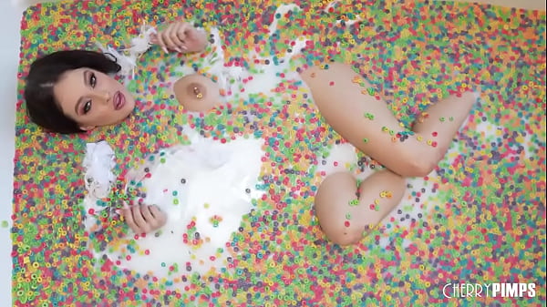 This solo scene with cherry of the month maddy may is playful and fun as she rolls around in a tub of cereal you'll want to eat her up while she plays with her big tits