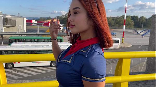 COLOMBIAN AIR HOSTESS sucks dick in the AIRPORT and then gets FUCKED! PUBLIC SEX -Abella olsen 