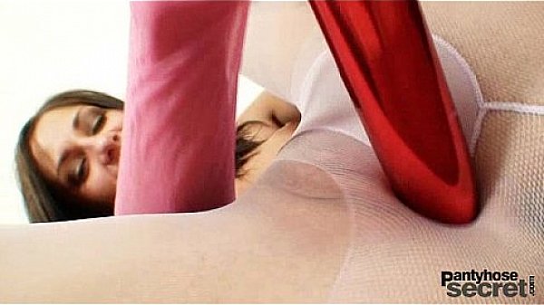 Petite babe looks sexy in her white nylon pantyhose 