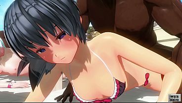Girls COM3D2 on the beach in a sex group. 