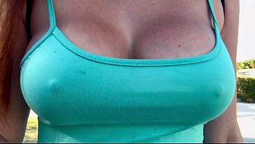 Italian Big tits Milf walking around Miami with her big boobs and hard nipples