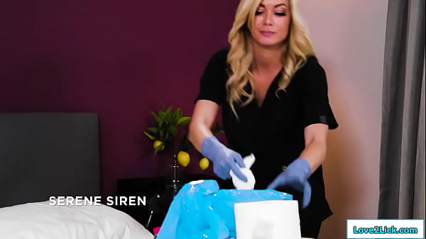 Teen is cleaning an hotel room with her stepmom when she finds a seduces her to try it on and they suck asslicks her and facesits her