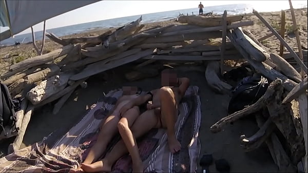 Play MP4 - Strangers catch my wife touching and jerking my cock on a public nudist beach in Canary - MissCreamy