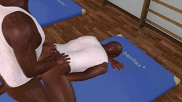 Two sexy black 3D studs suck eachother off on yoga mats 