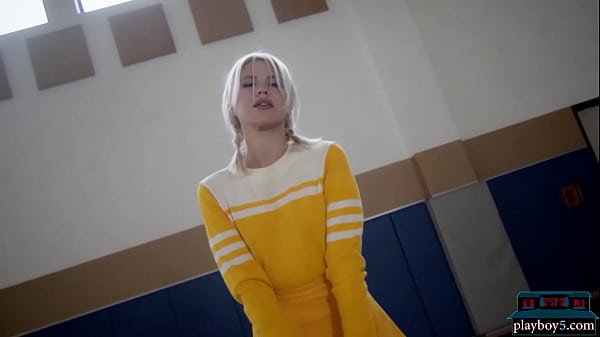 Tight body cougar model blonde gets naked for Playboy on a basketball court 