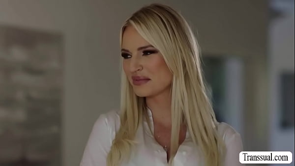 Busty real estate agent tours her shemale client and she lets her lick her pussy passionately before she fucks it so deep and hard. 