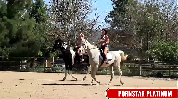 Busty blonde devon munches veronica&rsquo;s pussy in stable fuck