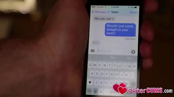 Boy seducing his slim stepsister by the phone 