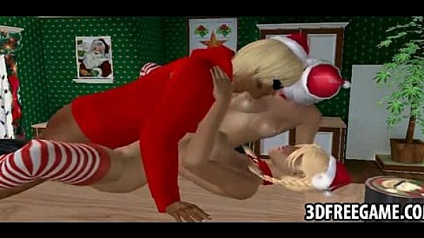 3D hot christmas threesome with two big tit babes 