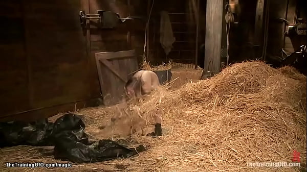 Big boobs blonde trainee Penny Pax in back arch boindage vibed and whipped then mouth and ass fucked by big cock gimp Owen Gray in doggy position 