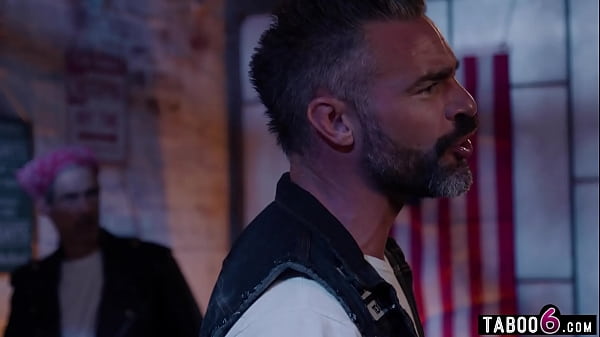 Rough biker Charles Dera fucks prospect his girlfriend_ebony Kira_Noir hard