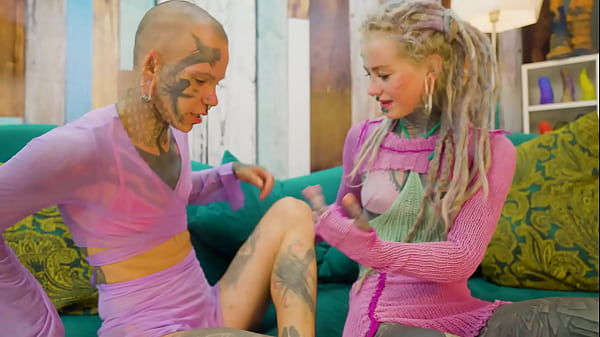 Trans Dark Leaves first time porn with Heavily tattooed couple. ATM, Facial, 