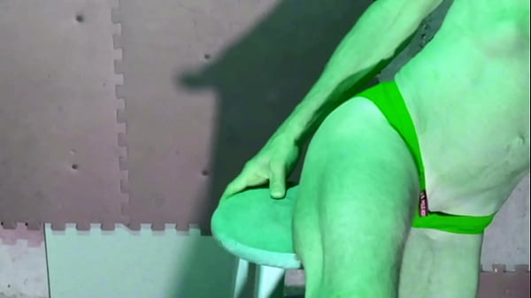 Preview stretching in basement on stool in briefs color changing 