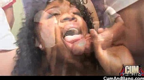 Nasty black girl grouped and facialed 12 