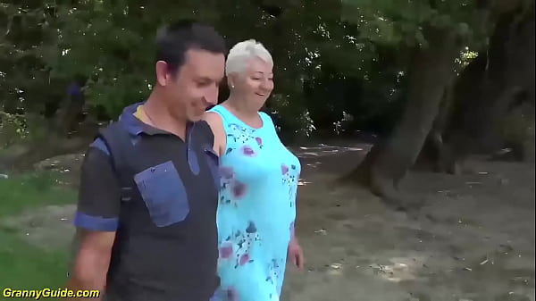 Curvy big natural breast granny gets rough public beach fucked by her horny stepson