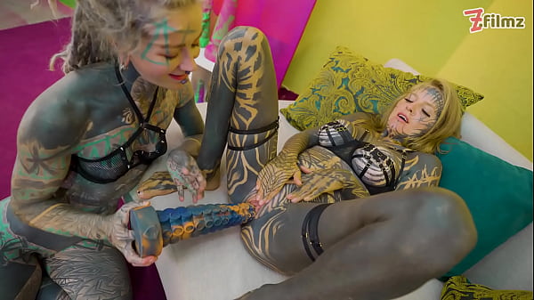 Split tongue lesbians tattooed toy play anal and atm adventures