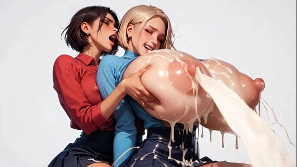 Two horny young ai secretaries milk each other's plump milk udders 