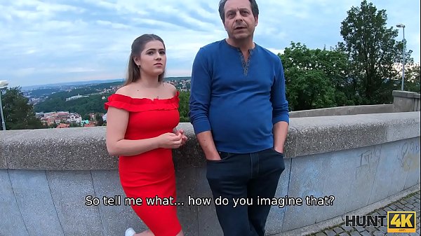 HUNT4K. Naughty chick in_bright dress sucks dick and gets nailedby stranger for money