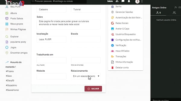 Tutorial de entrar rede social 
