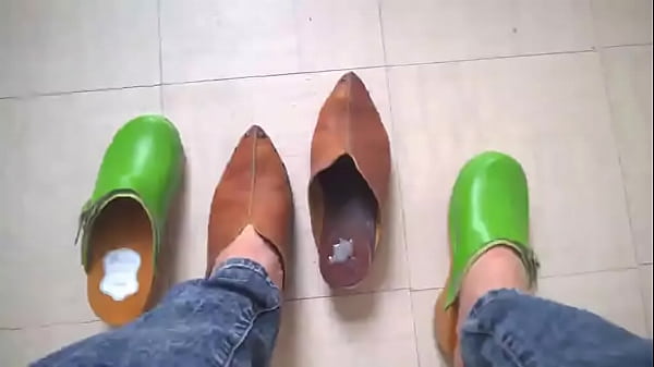 Sticky walk on mules after cumshots on soles 01 