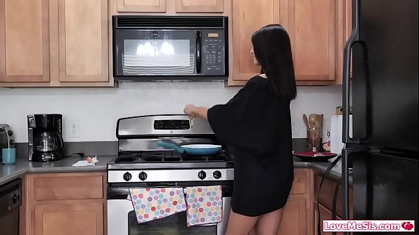 Small tits brunette stepsis sucks stepbros cock to pay rent and wants goes into his bedroom and awakes him for more cock sucking and fucking