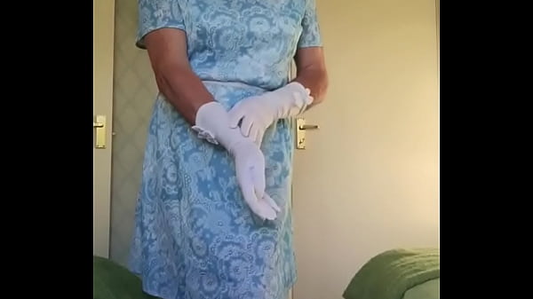 Johanna poses in blue viscose dress 