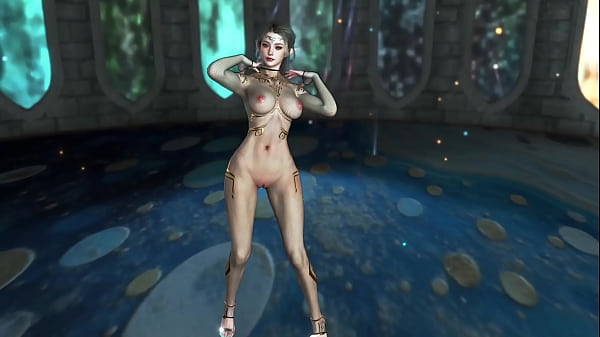 Shapely mature elf preacheress in transparent bodysuit performs ritual dance