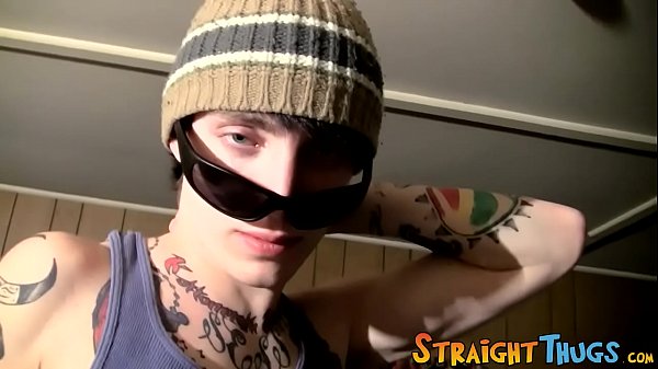 Inked thug solo masturbates and spits jizz 