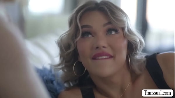 Super Rich TS Emma Rose welcomes her blonde friend Chanel Camryn into her new big house.They go to her room and they start kissing each other on the bed.After that,she licks her tight wet pussy first before she fucks it so deep and hard. 