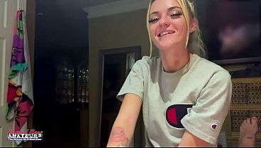 Petite blonde sassy sloppy deepthroat then wild wet pussy pounding fun