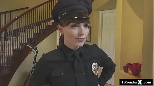 Trans police officer Natalie Mars keeps a man company and he notices her cock.He gives a bj and the small tits tgirl sucks cock.The ts gets barebacked 