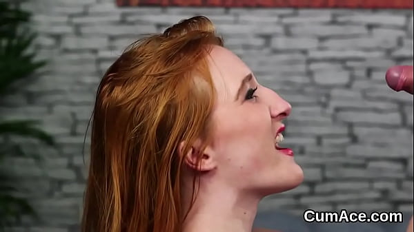 Peculiar peach gets_sperm load on her face_gulping_all the_semen