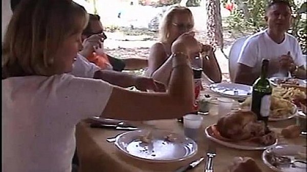 At lunch table a dinner turns into an orgy