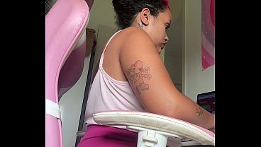 Home office workday chubby girl natural loud farts computer desk vibes