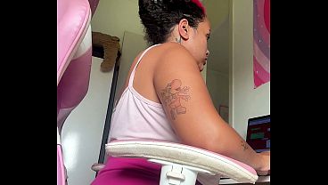 Home office workday chubby girl natural loud farts computer desk vibes 