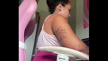 Home office workday chubby girl natural loud farts computer desk vibes 