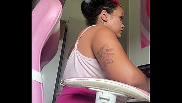 Home office workday chubby girl natural loud farts computer desk vibes 