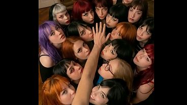 Harem with 18 women licking a man's fingers hand and arm