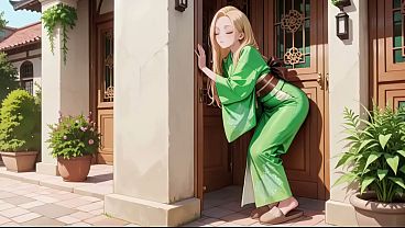 Ai Generated-green Kimono Goddess! Lazy Japanese Corridor Morning With Hazy Gaze thumbnail