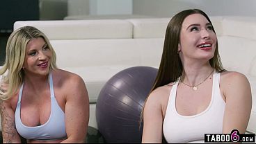 Free use during a workout session with lesbian couple and their trainer 