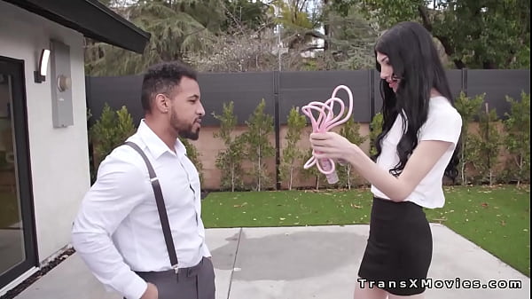 When Rodrigo Amor went home he caught sexy shemale babysitter Ava Holt jumping over then rope then tied up and anal fucked her with a big cock 