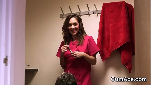 Naughty doll getscum load on herface eating allthe cream