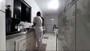 The maid's creampie routine at her new job. 