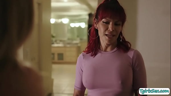 Petite teen Aiden Ashley takes advantage of a small moment of privacy but interrupted by her chatty transsexual stepmom Foxxy and fucks. 