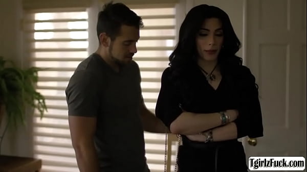 Brunette tranny Ariel Demure fucks boss big cock in office