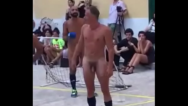 Naked soccer in public in seval persons watching 