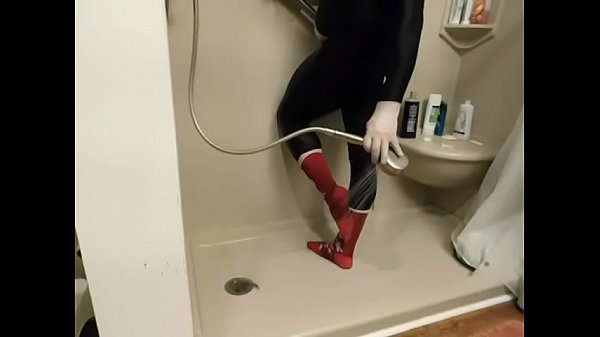 Showering_in zentai stirrup tightsand toesocks