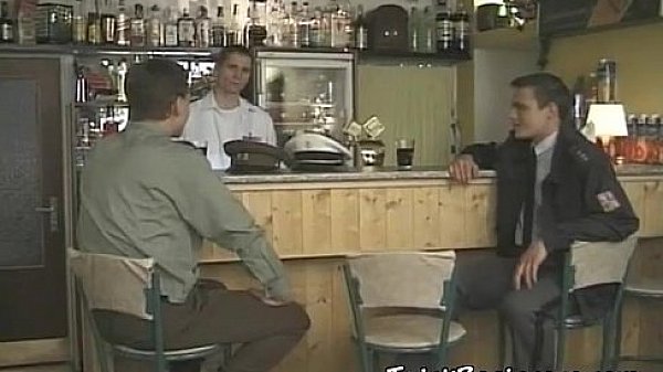 Hot guys in uniform in a threesome fuck 