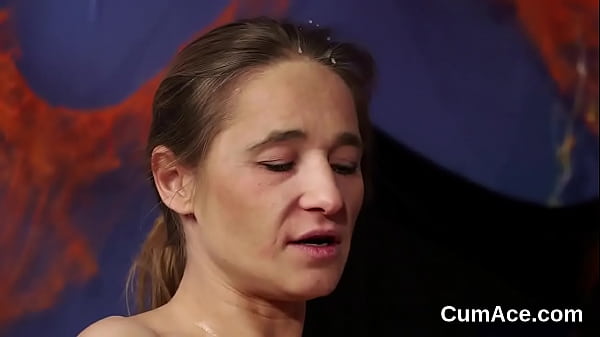 Naughty_beauty gets sperm load on her face eating all the jizz