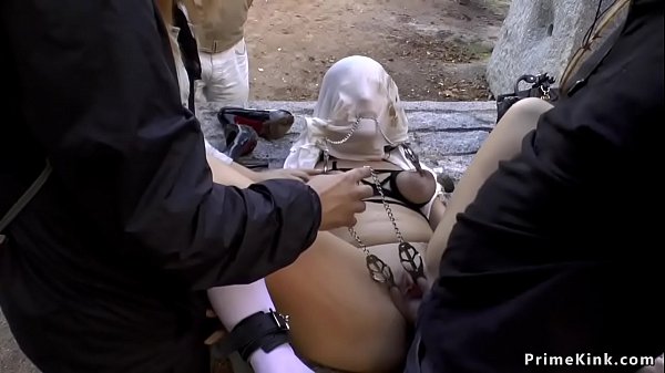 Gagged busty_Spanish slut fucked outdoor